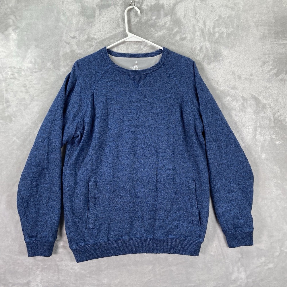 Johnnie-O Sweater Mens Large Chilton Lined Crew Neck Pullover Merino Wool Blue